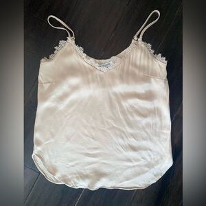 Heartloom Lace Trim Romantic Satin Cami Tank Top - Champagne/Cream - Size XS